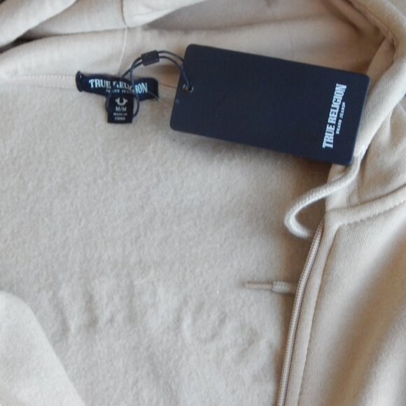 NWT MEN TRUE RELIGION Buddha Logo Seal Full Zip Fleece Hoodie Jacket Beige MED - Picture 8 of 8